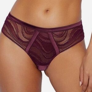 2/$15 Pleasure State Amilia Satin Lace Bikini Burgundy Panty Size XL